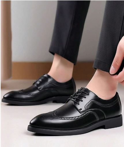 Men Lace Up Hollow Out Dress Shoes, Business Black Derby Shoes